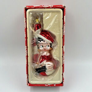 1999 Betty Boop Sitting on Candy Cane Glass Ornament by Bright Ideas NIB